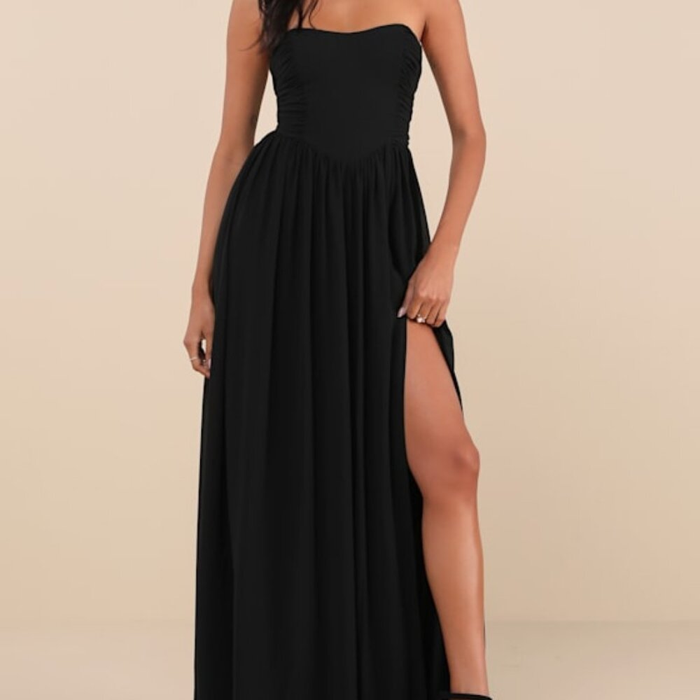 Lulus Luxe Favorite Black Strapless Ruched Maxi Dress - Size L